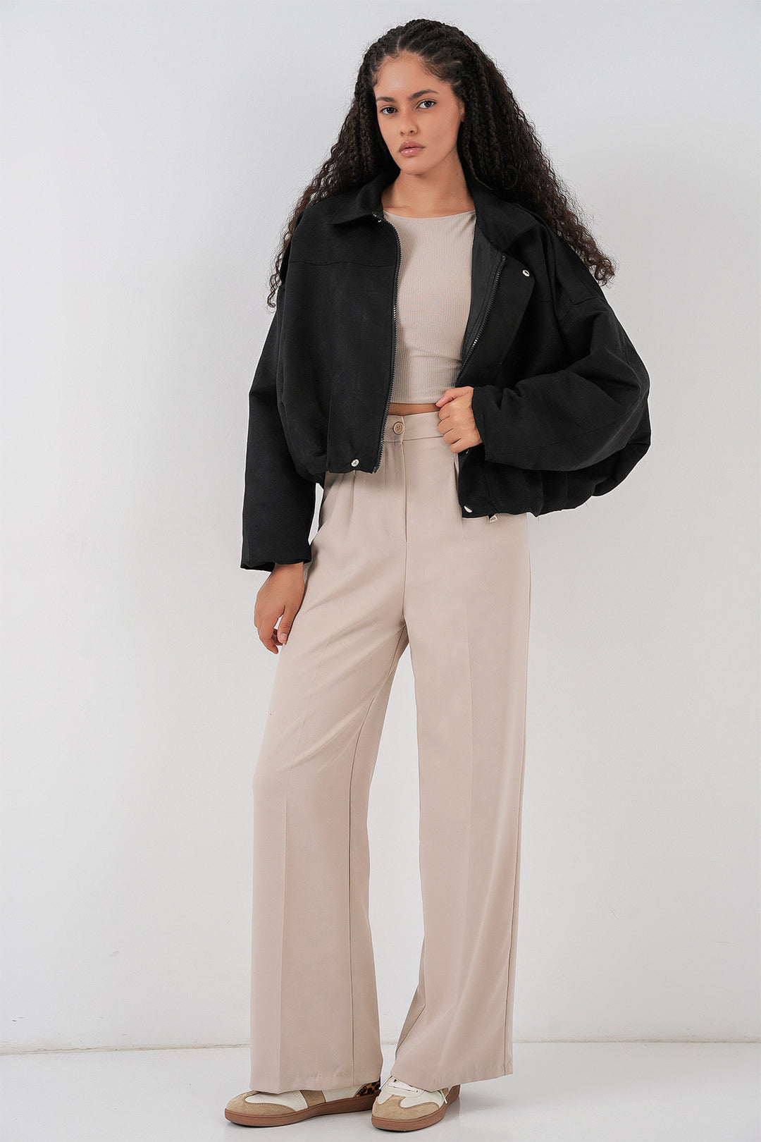 BGD Women Kadın Siyah Oversize Süet Ceket 1055 - Waalwijk