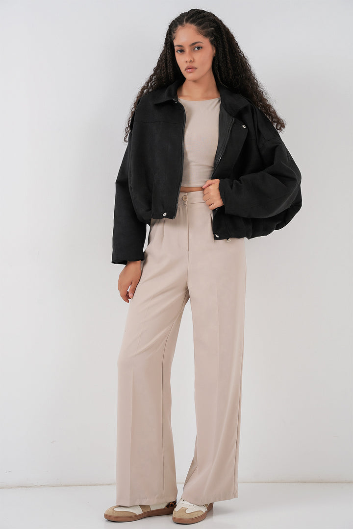 BGD Women Kadın Siyah Oversize Süet Ceket 1055 - Waalwijk