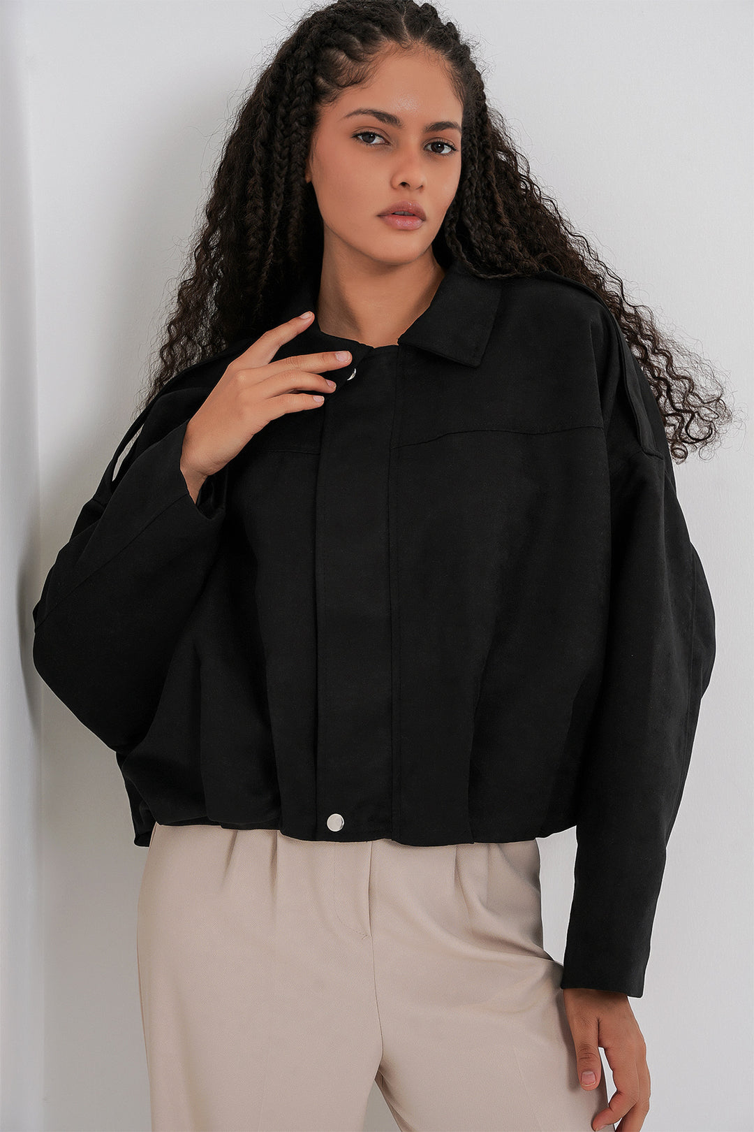 BGD Women Kadın Siyah Oversize Süet Ceket 1055 - Waalwijk