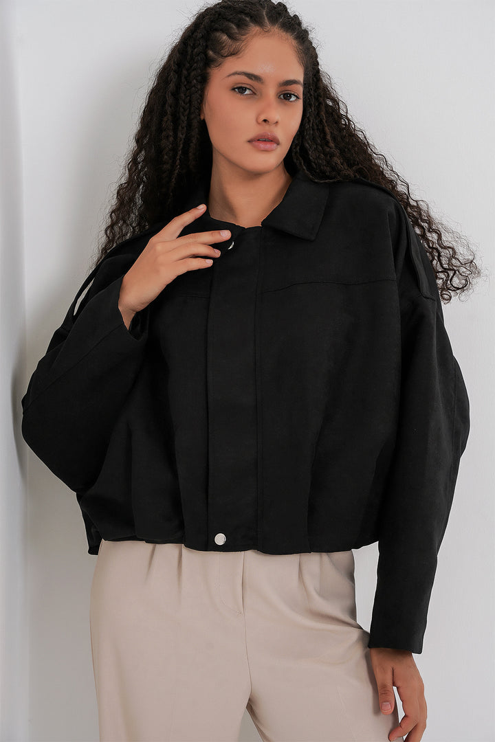 BGD Women Kadın Siyah Oversize Süet Ceket 1055 - Waalwijk