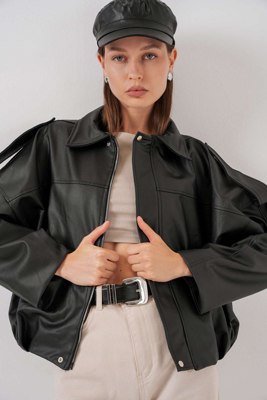 BGD Women Women's Oversize Leather Jacket 1055 - Black - Stonecrest