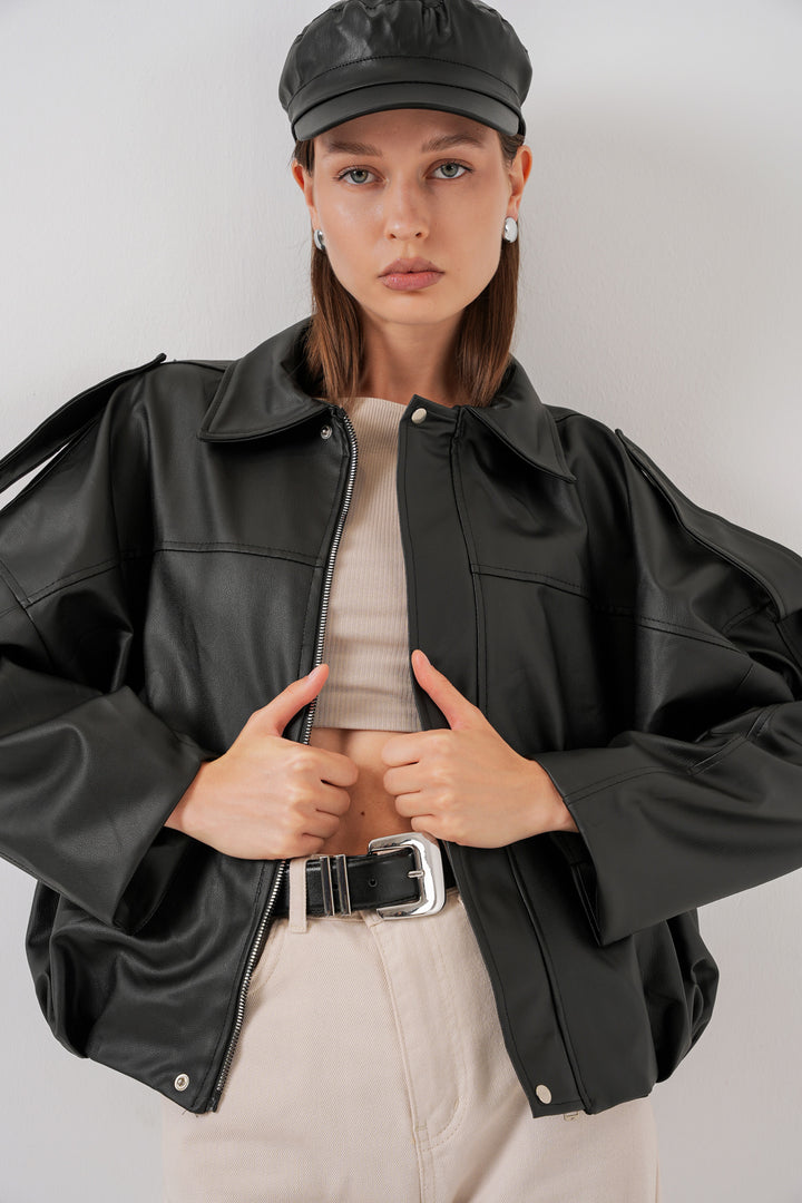 BGD Women Women's Oversize Leather Jacket 1055 - Black - Stonecrest