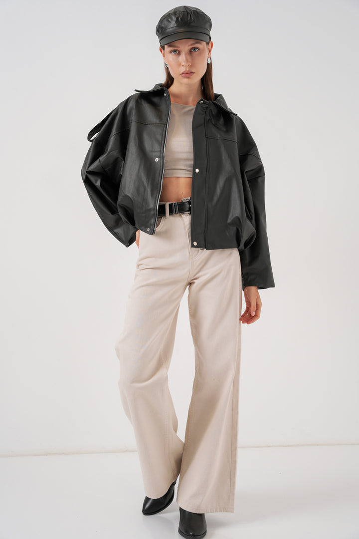 BGD Women Women's Oversize Leather Jacket 1055 - Black - Stonecrest