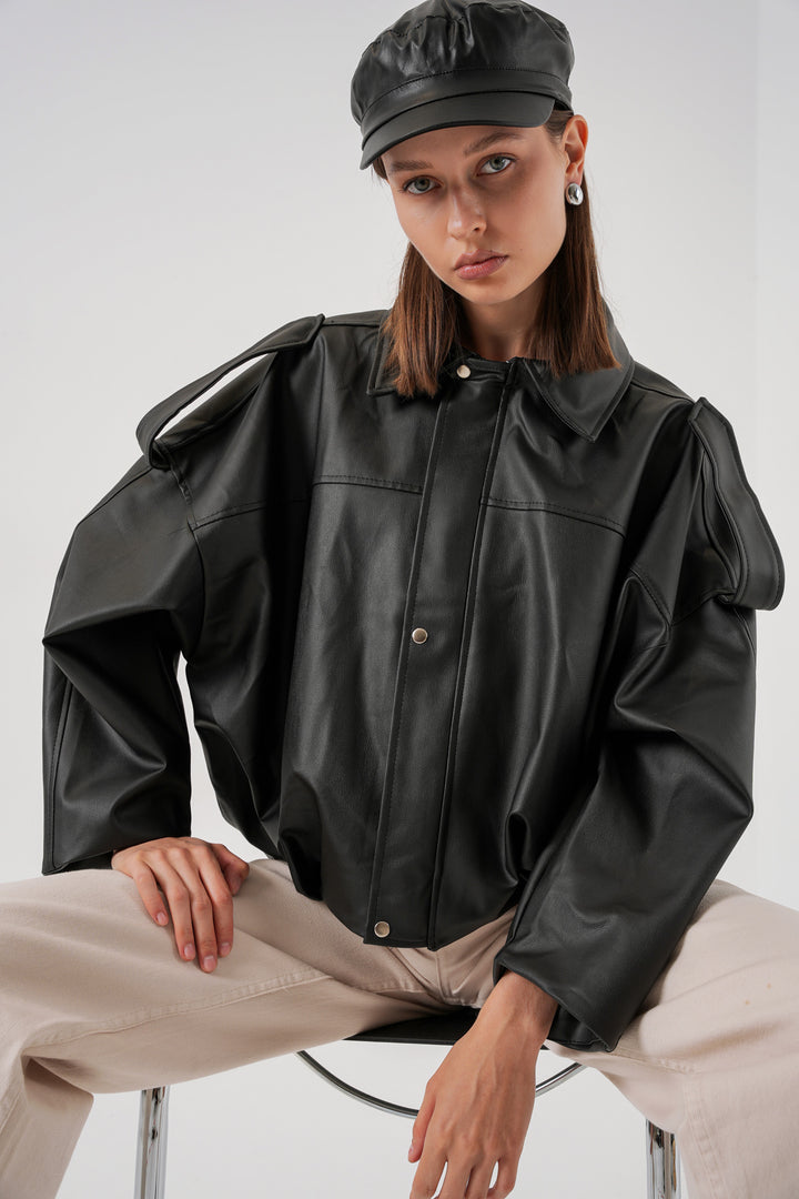 BGD Women Women's Oversize Leather Jacket 1055 - Black - Stonecrest