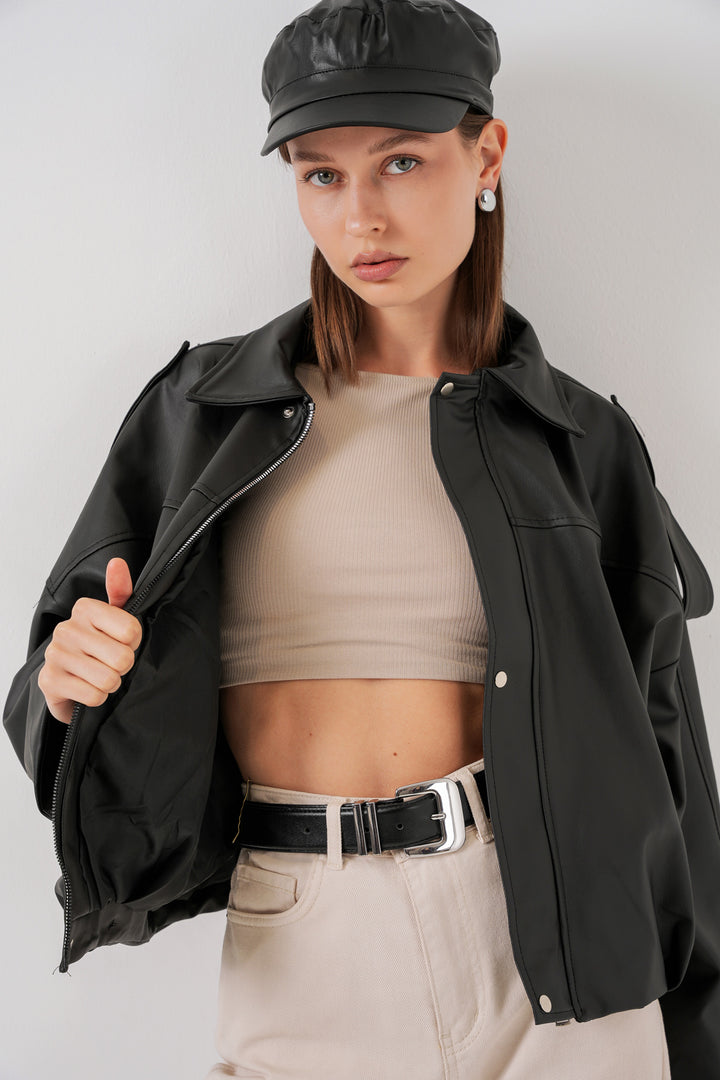 BGD Women Women's Oversize Leather Jacket 1055 - Black - Stonecrest