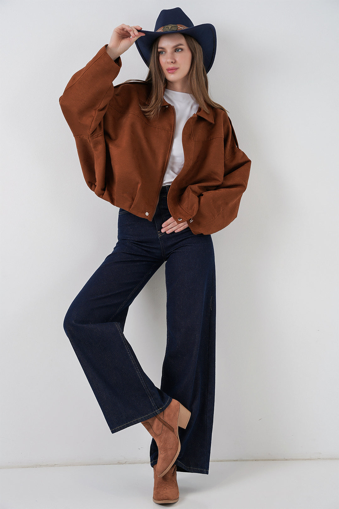 BGD Women Kadın Oversize Süet Ceket 1055 - Y.Kiremit - Sankt Gallen