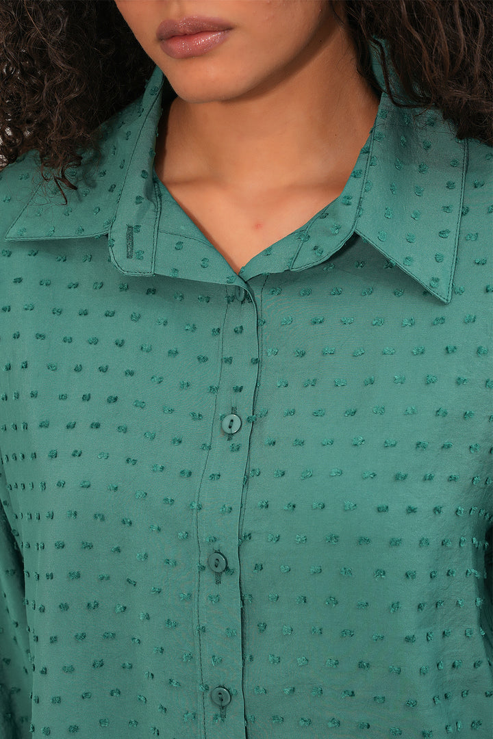 BGD Women Kadın Oversize Desenli Gömlek 20379 - Zümrüt Yeşili - McKinney