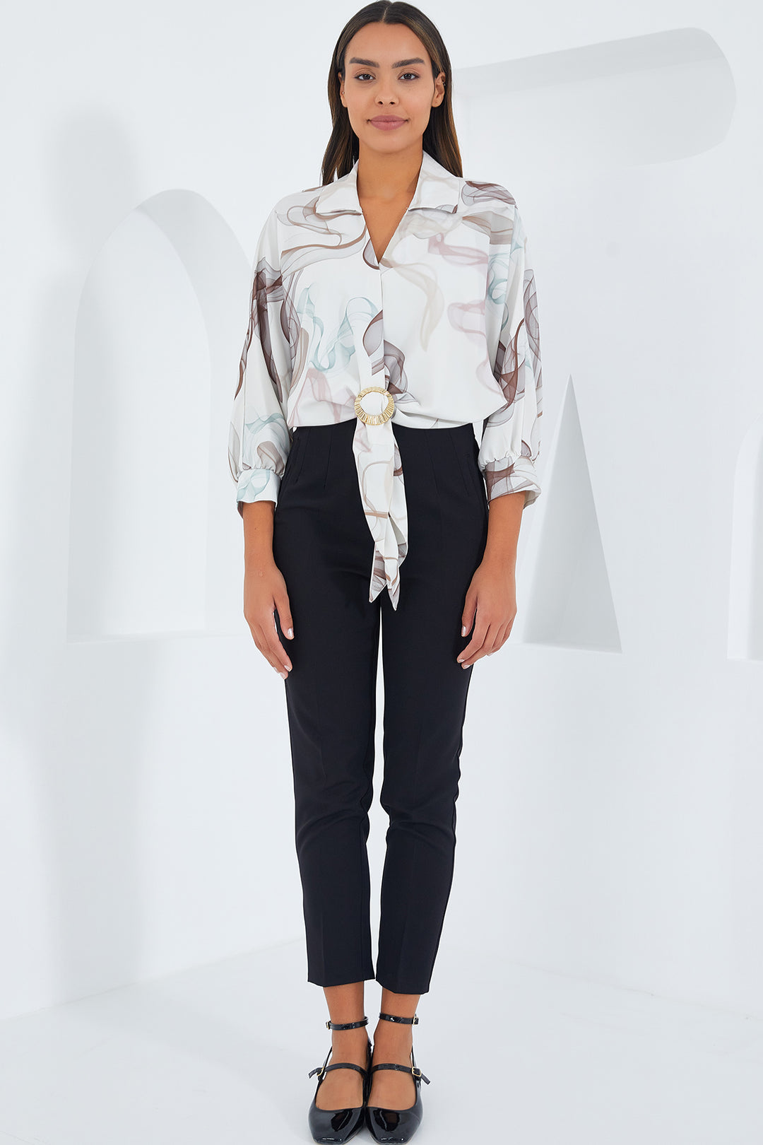 BGD Women Women's Oversize Draped Crop Satin Shirt 906 - Brown - Avondale