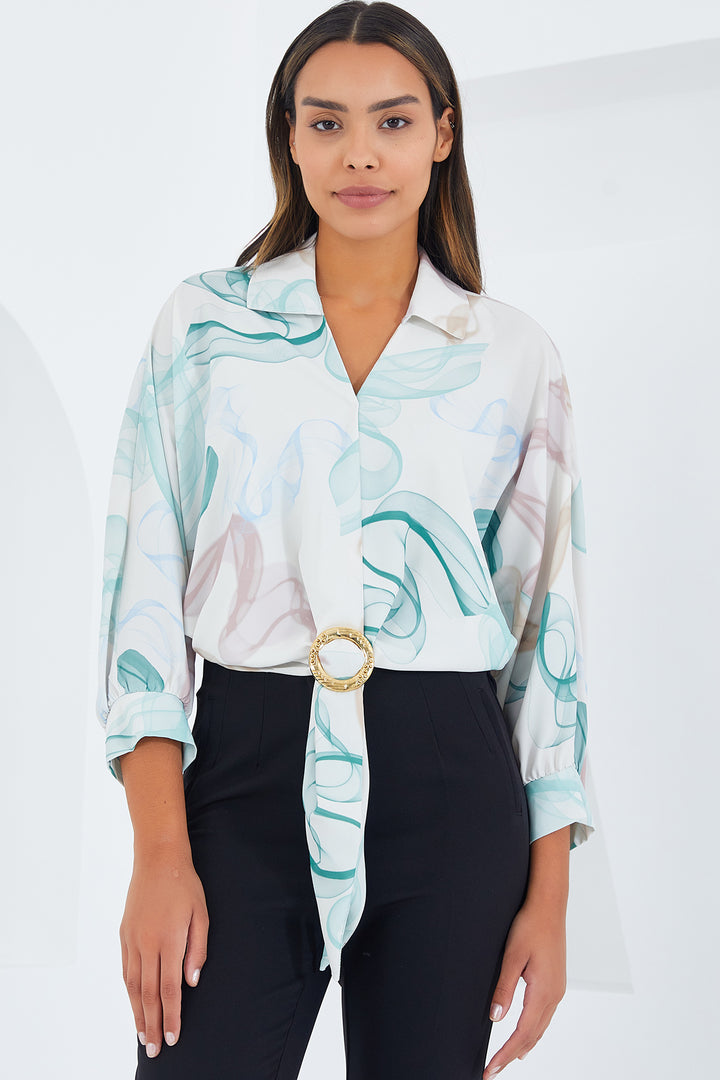 BGD Women Women's Oversize Draped Crop Satin Shirt 906 - Mint - Avondale