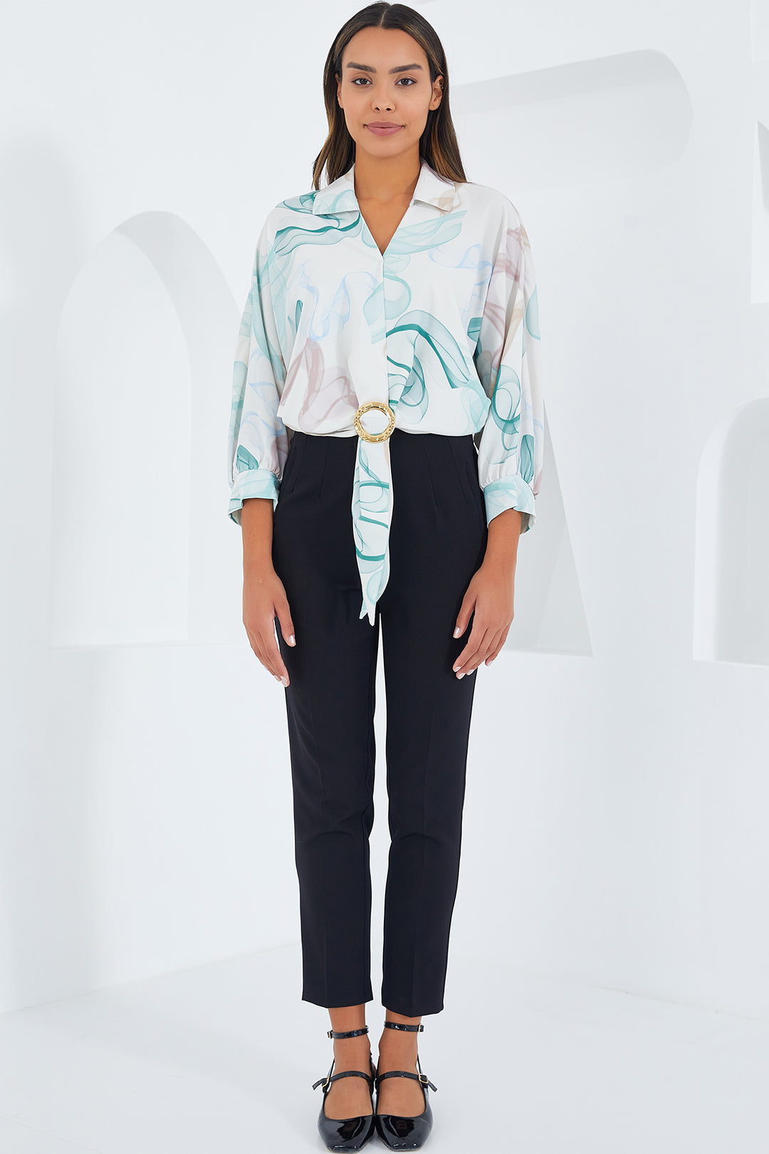 BGD Women Women's Oversize Draped Crop Satin Shirt 906 - Mint - Avondale