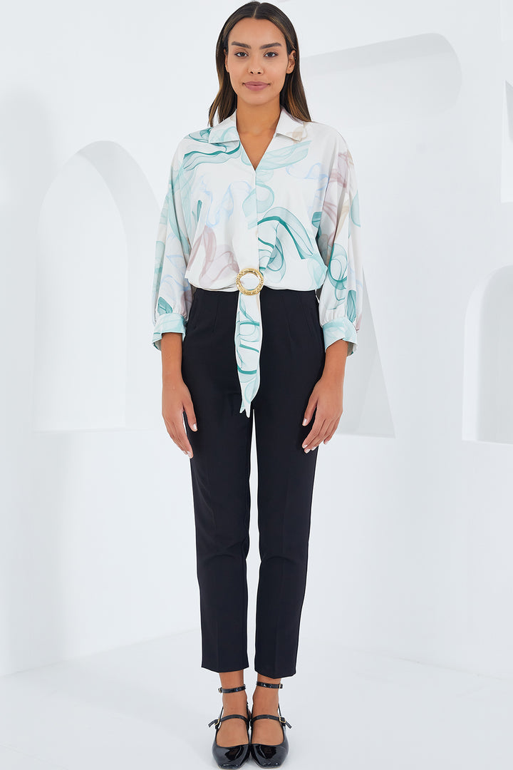 BGD Women Women's Oversize Draped Crop Satin Shirt 906 - Mint - Avondale