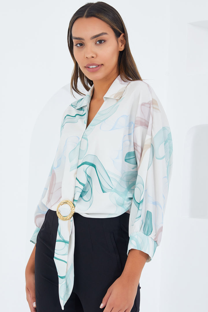 BGD Women Women's Oversize Draped Crop Satin Shirt 906 - Mint - Avondale