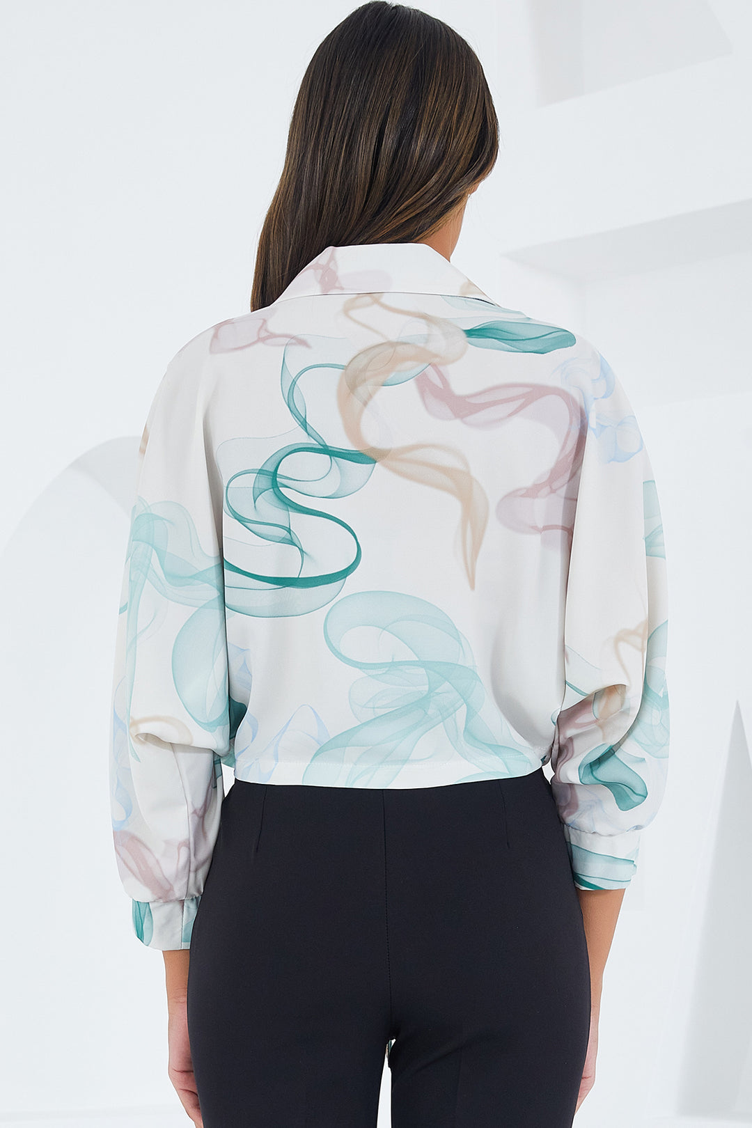 BGD Women Women's Oversize Draped Crop Satin Shirt 906 - Mint - Avondale