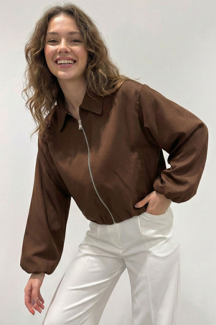 BGD Women Women's Oversized Zippered Jacket 0735 - Brown - Dagenham