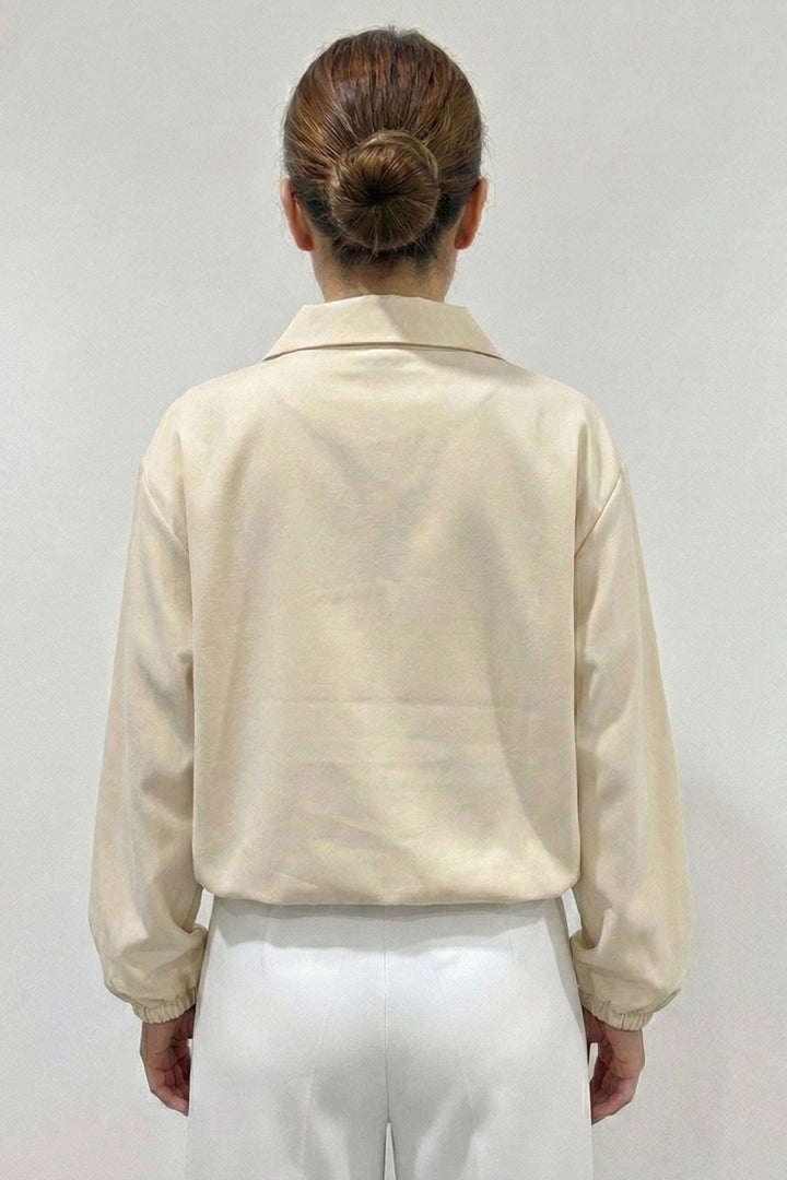 BGD Women Women's Oversized Zippered Jacket 0735 - Cream - Sevilla