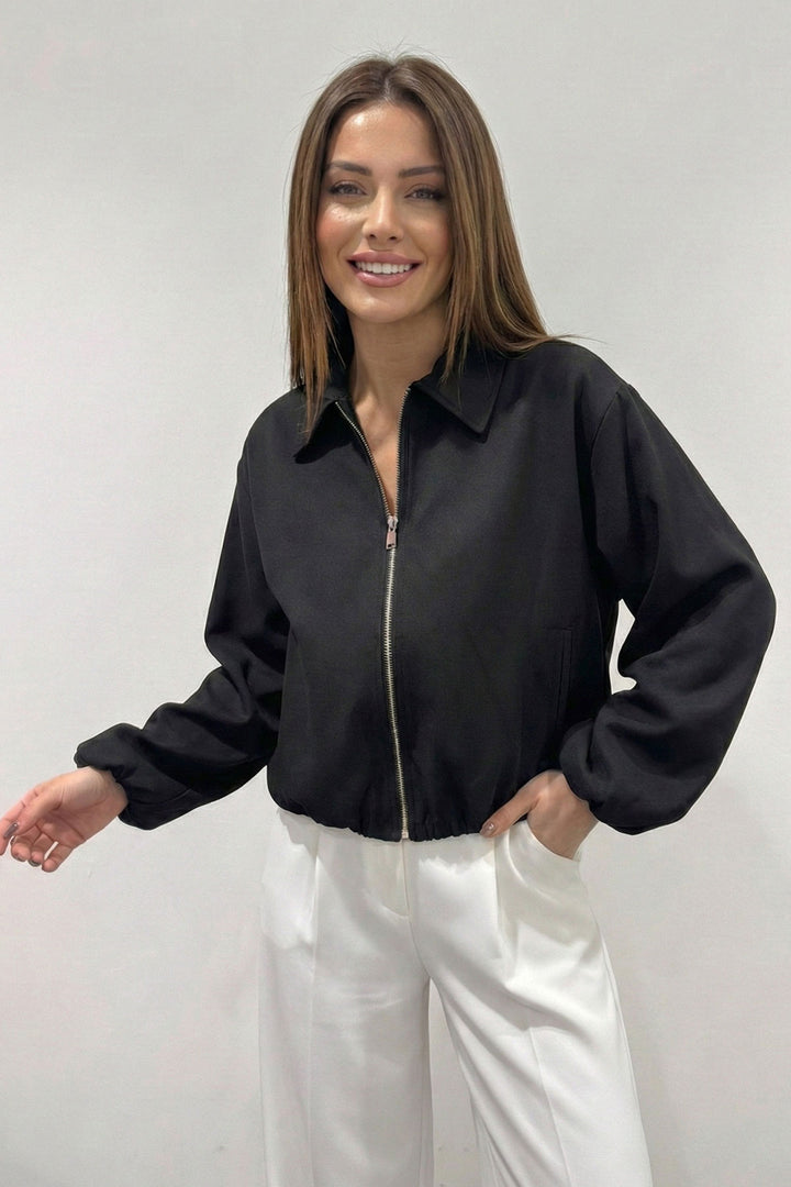 BGD Women Women's Oversized Zippered Jacket 0735 - Black - Blackburn