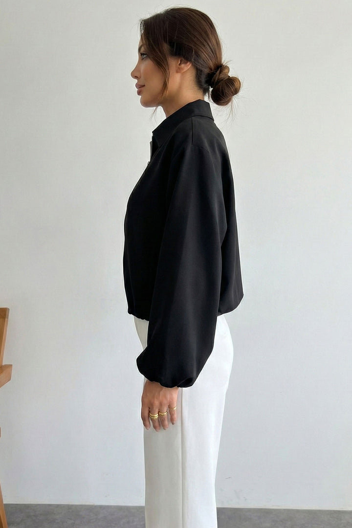 BGD Women Women's Oversized Zippered Jacket 0735 - Black - Blackburn