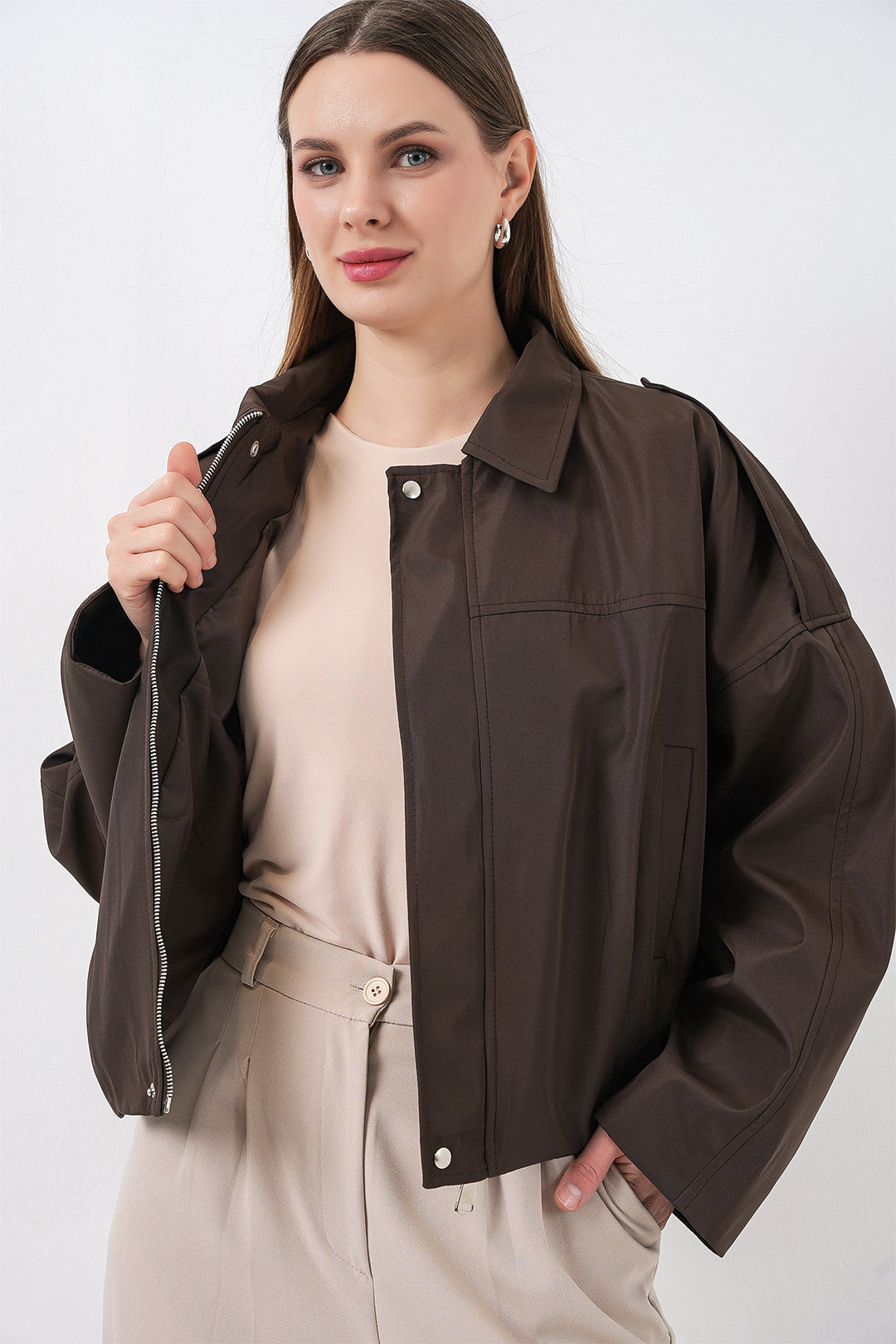 BGD Women Woman Oversize Short Jacket 0732 - Brown - Dreieich