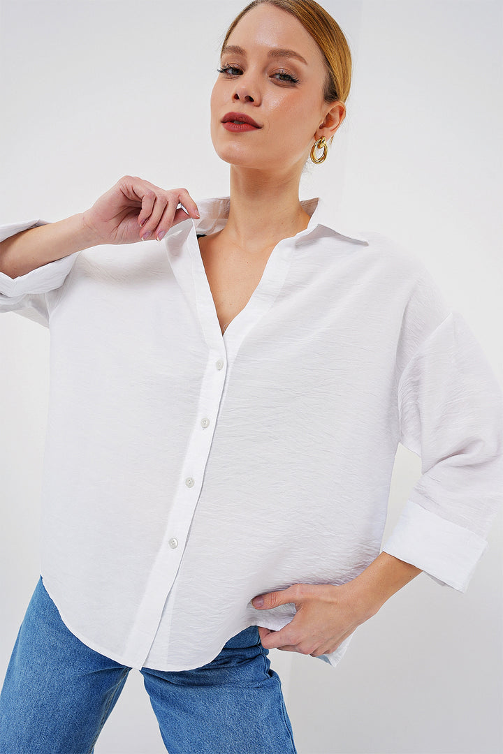 BGD Women Women's Oversize Short Sleeve Shirt 20315 - White - Schoten