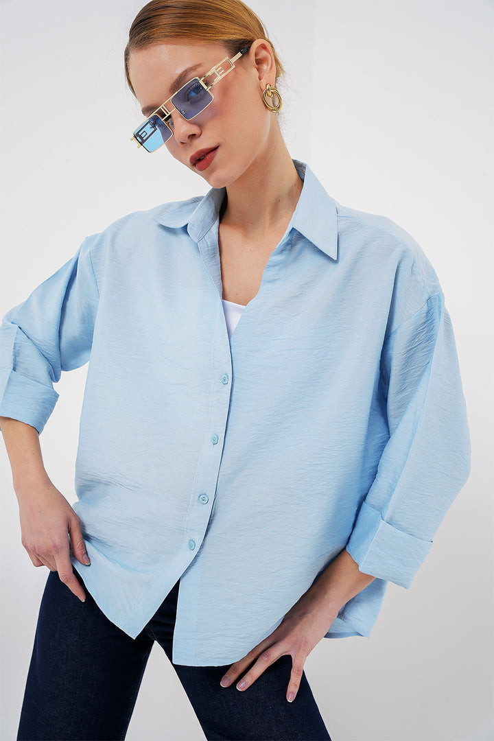 BGD Women Women's Oversize Short Sleeve Shirt 20315 - Blue - Verona