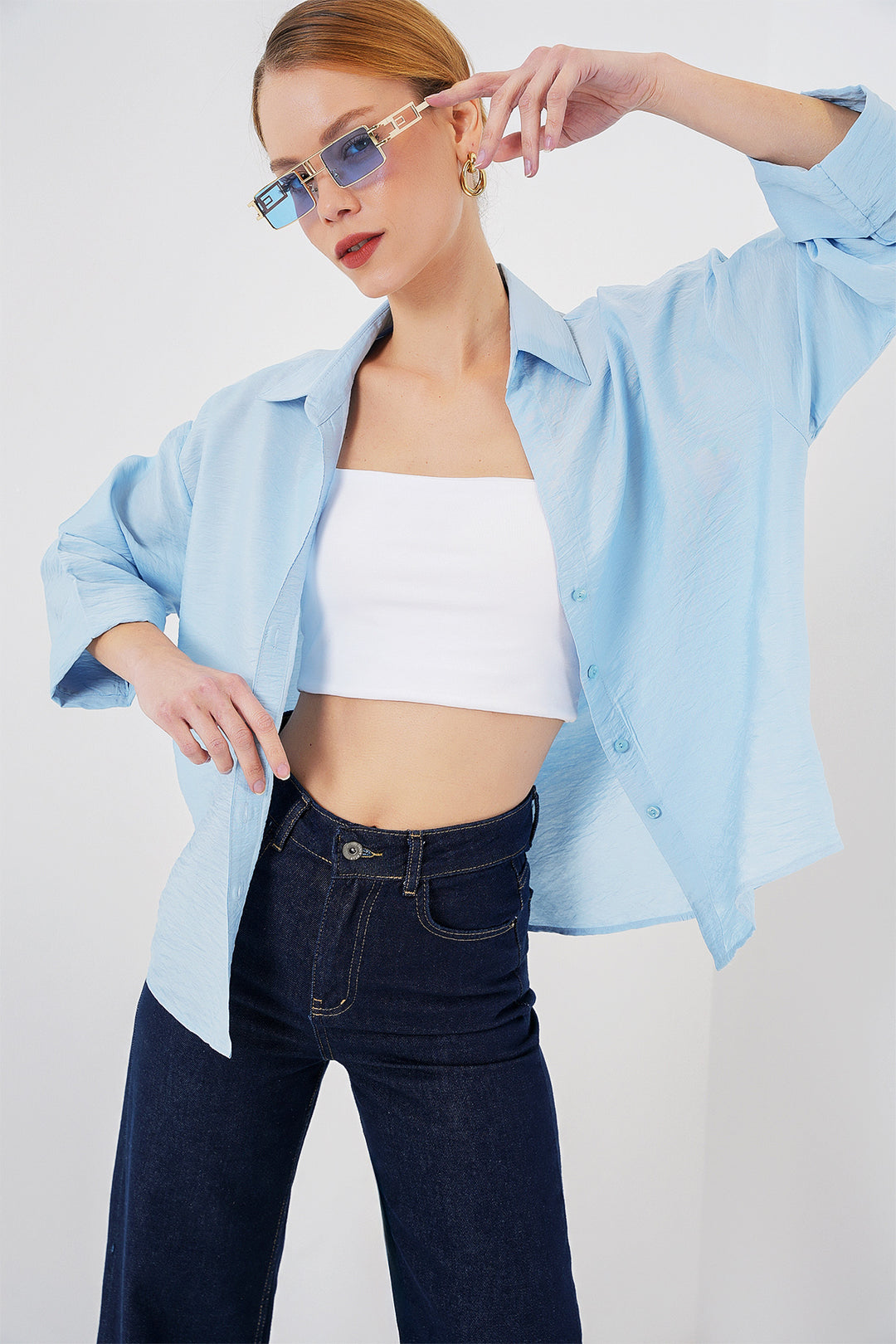 BGD Women Women's Oversize Short Sleeve Shirt 20315 - Blue - Verona