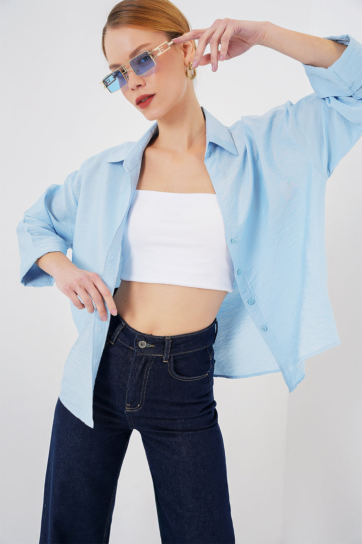 BGD Women Women's Oversize Short Sleeve Shirt 20315 - Blue - Verona