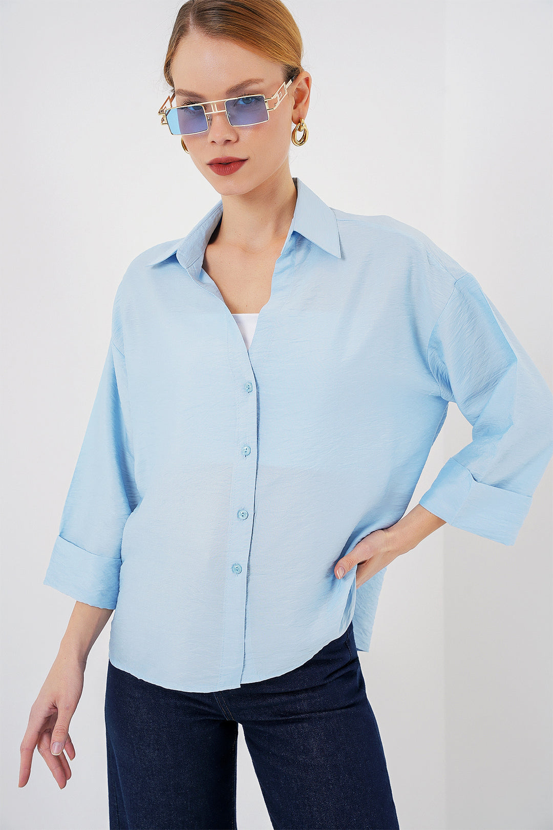 BGD Women Women's Oversize Short Sleeve Shirt 20315 - Blue - Verona