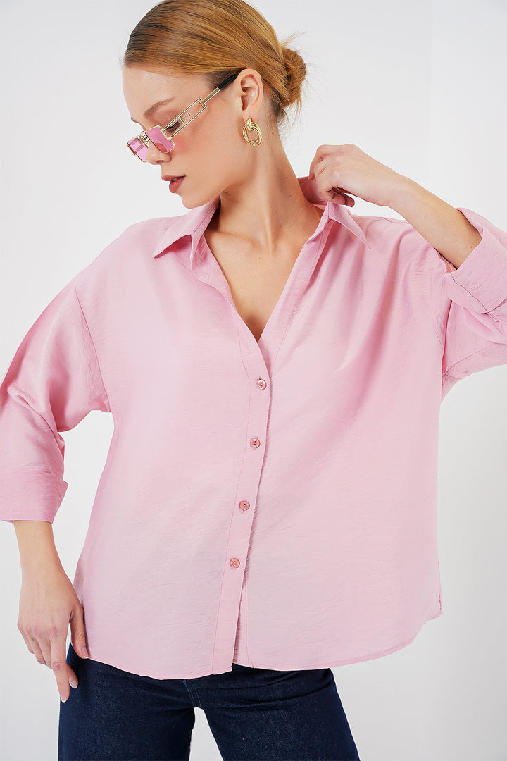 BGD Women Women's Oversize Short Sleeve Shirt 20315 - Pink - Schio