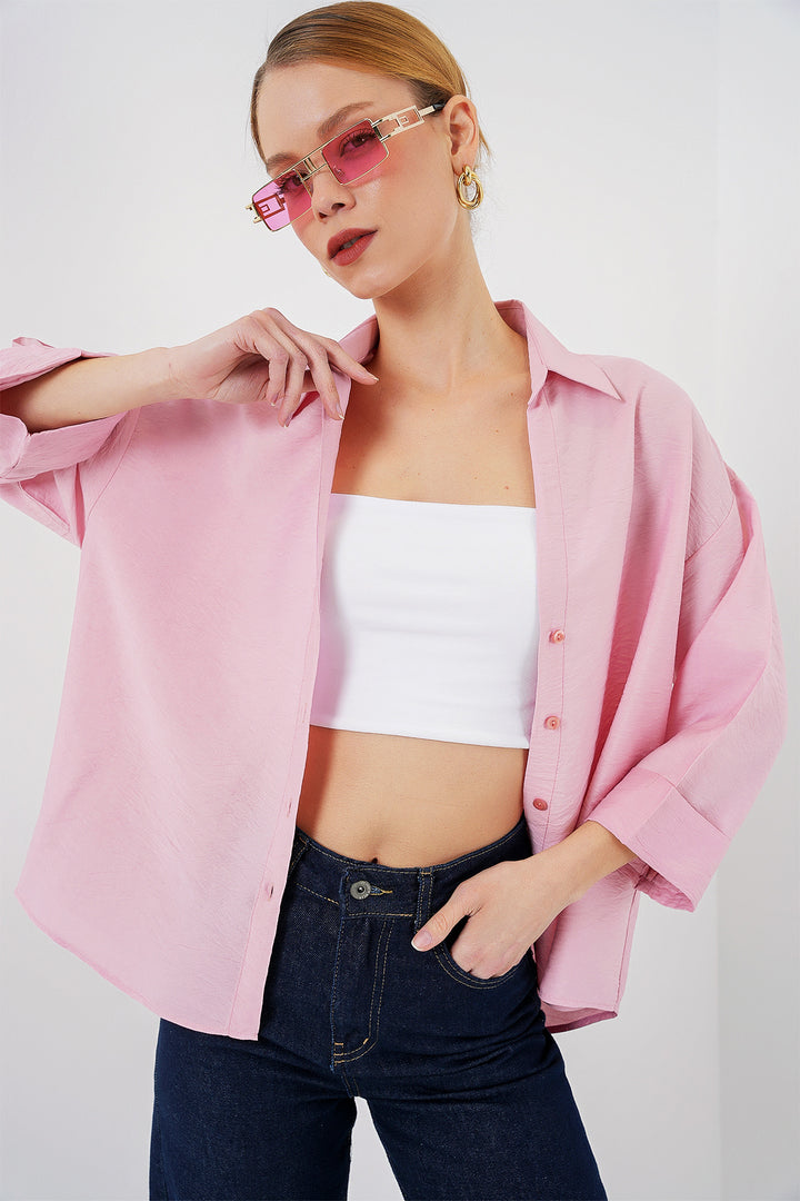 BGD Women Women's Oversize Short Sleeve Shirt 20315 - Pink - Schio