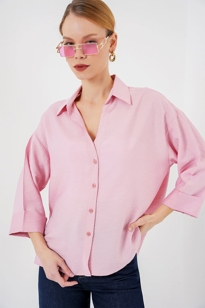 BGD Women Women's Oversize Short Sleeve Shirt 20315 - Pink - Schio