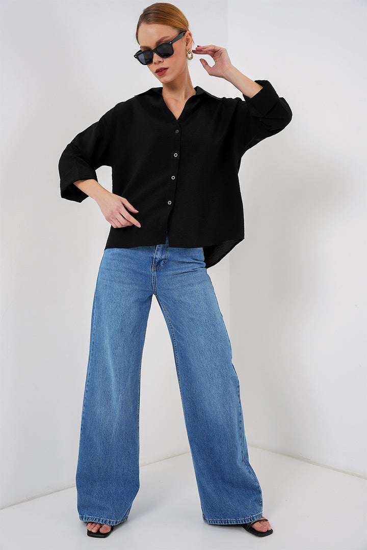 BGD Women Women's Oversize Short Sleeve Shirt 20315 - Black - Greven