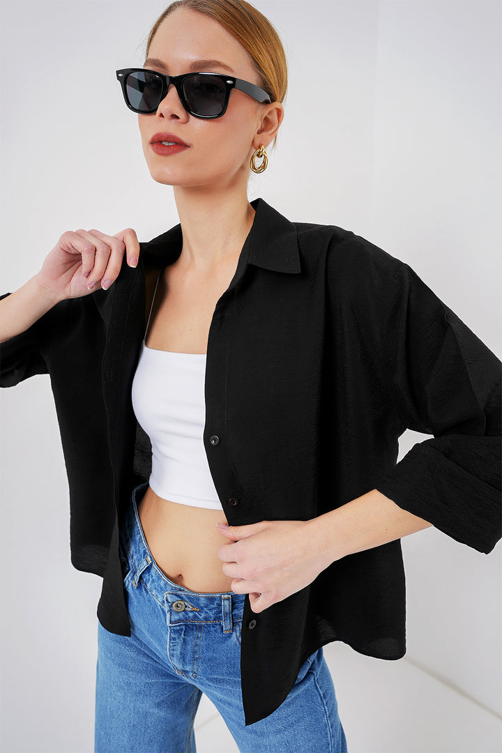 BGD Women Women's Oversize Short Sleeve Shirt 20315 - Black - Greven
