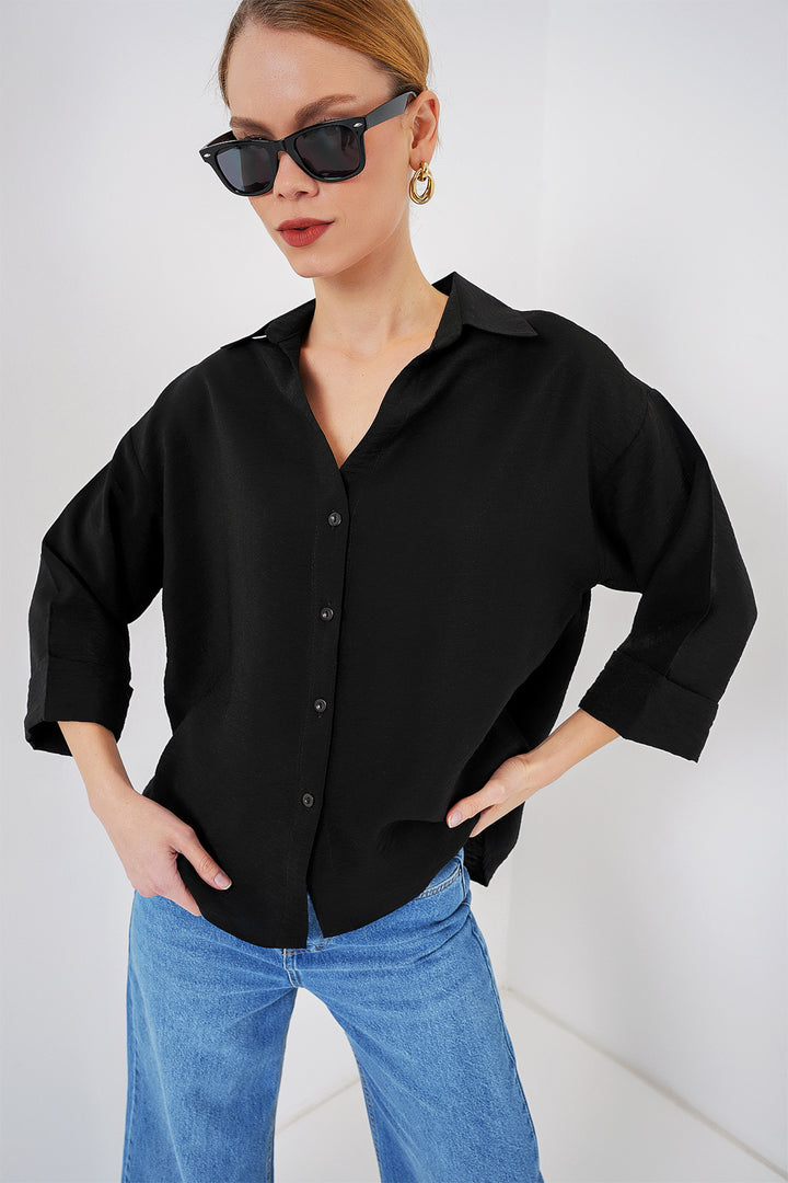 BGD Women Women's Oversize Short Sleeve Shirt 20315 - Black - Greven