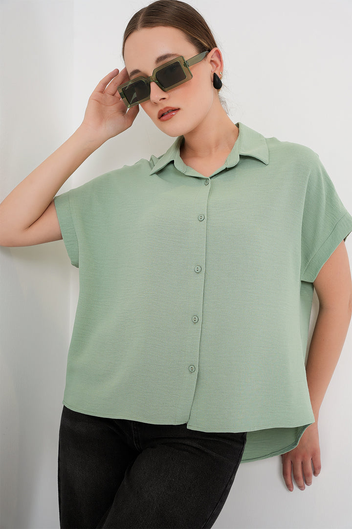 BGD Women Women's Oversize Short Sleeve Shirt 20322 - Çağla - Tamworth