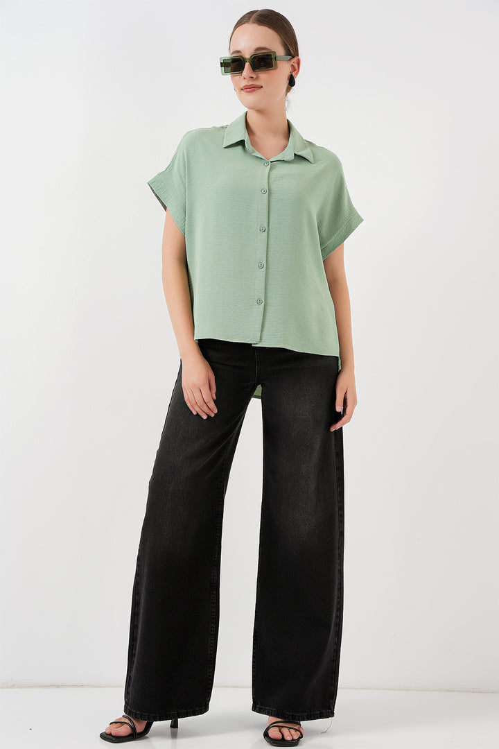 BGD Women Women's Oversize Short Sleeve Shirt 20322 - Çağla - Tamworth