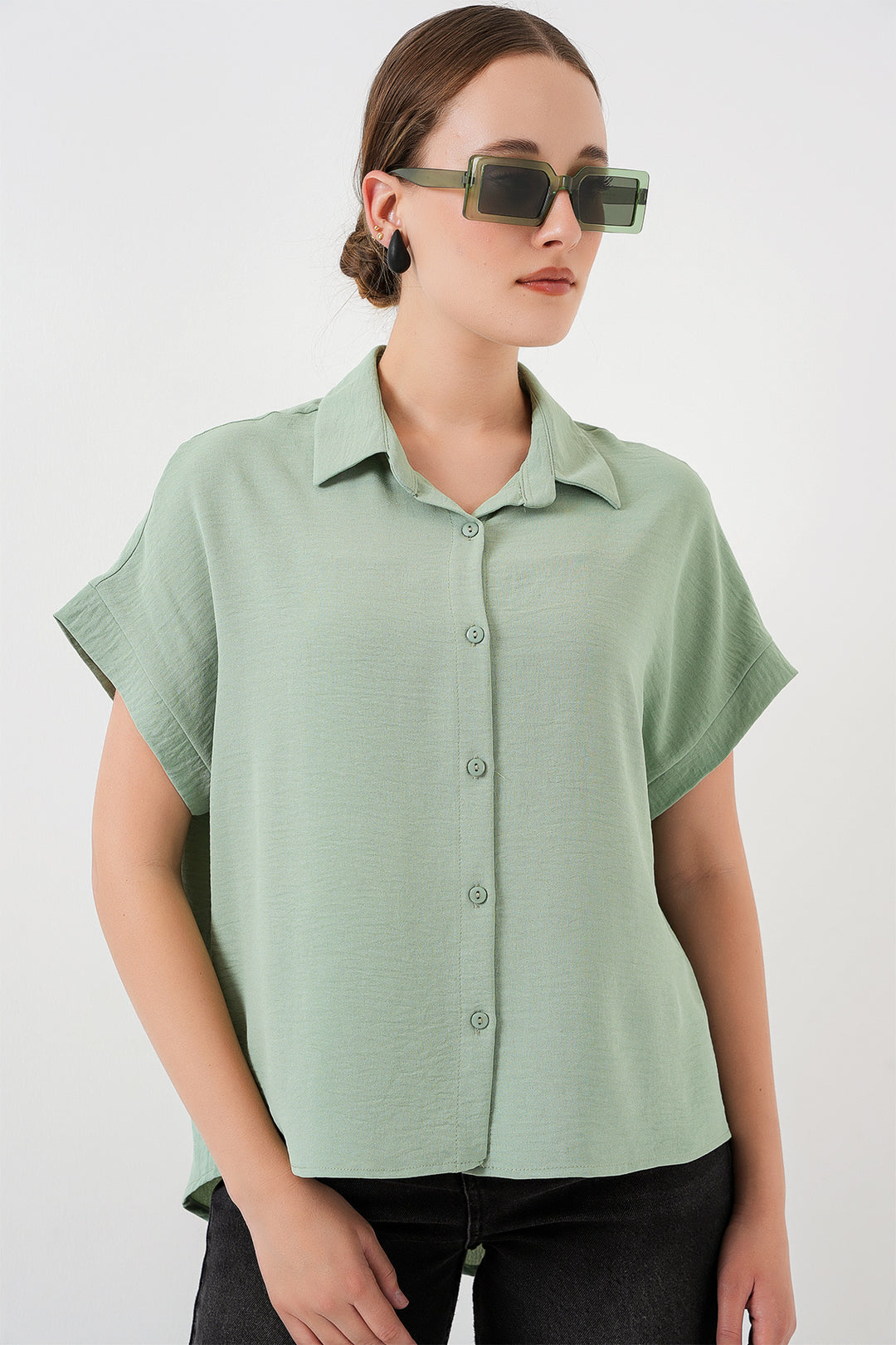 BGD Women Women's Oversize Short Sleeve Shirt 20322 - Çağla - Tamworth