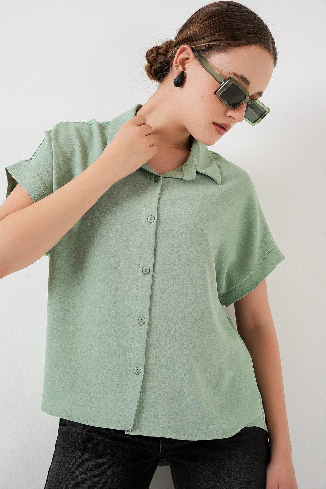 BGD Women Women's Oversize Short Sleeve Shirt 20322 - Çağla - Tamworth