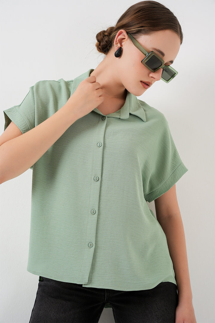 BGD Women Women's Oversize Short Sleeve Shirt 20322 - Çağla - Tamworth