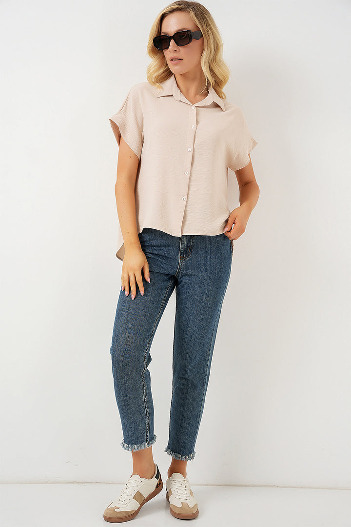 BGD Women Women's Oversize Short Sleeve Shirt 20322 - Cream - Providence