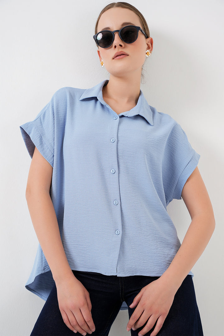 BGD Women Women's Oversize Short Sleeve Shirt 20322 - Blue - Wattrelos