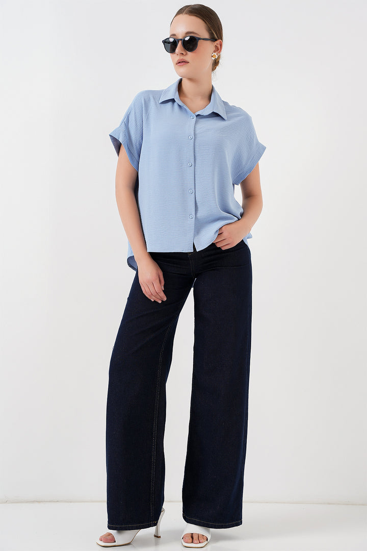 BGD Women Women's Oversize Short Sleeve Shirt 20322 - Blue - Wattrelos