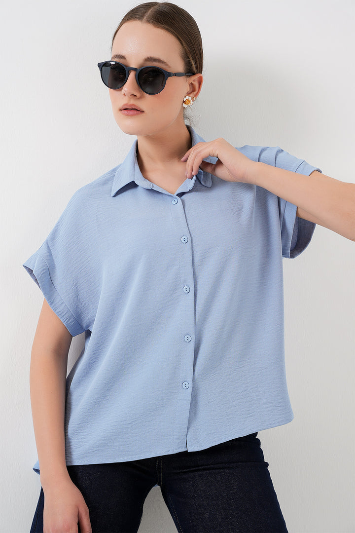 BGD Women Women's Oversize Short Sleeve Shirt 20322 - Blue - Wattrelos
