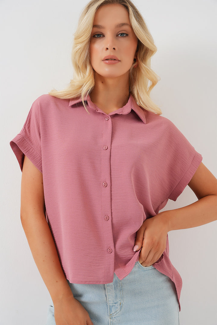 BGD Women Women's Oversize Short Sleeve Shirt 20322 - Pink - San Mateo Atenco