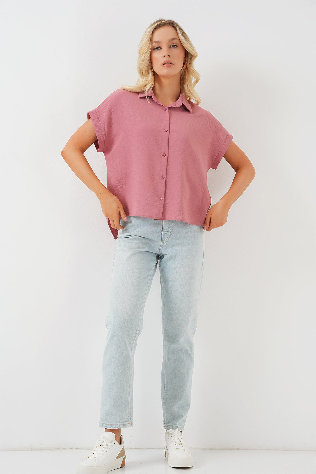 BGD Women Women's Oversize Short Sleeve Shirt 20322 - Pink - San Mateo Atenco
