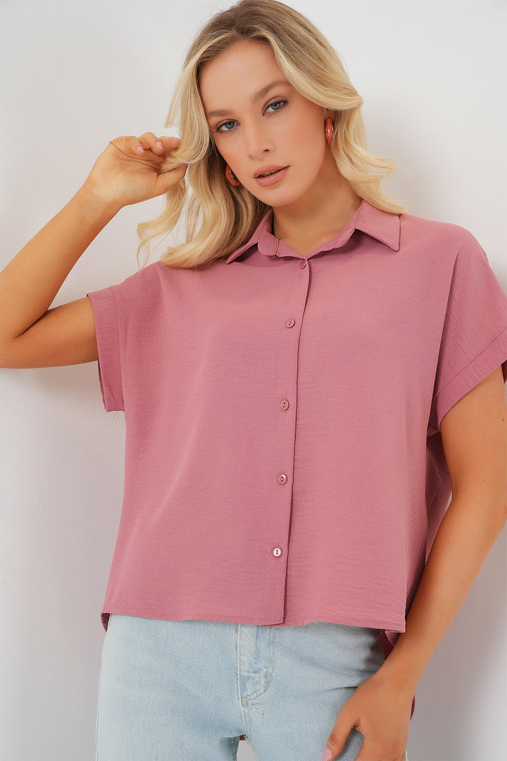 BGD Women Women's Oversize Short Sleeve Shirt 20322 - Pink - San Mateo Atenco
