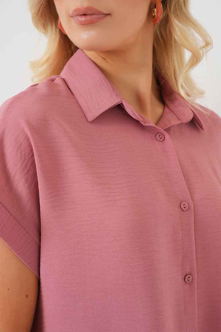 BGD Women Women's Oversize Short Sleeve Shirt 20322 - Pink - San Mateo Atenco