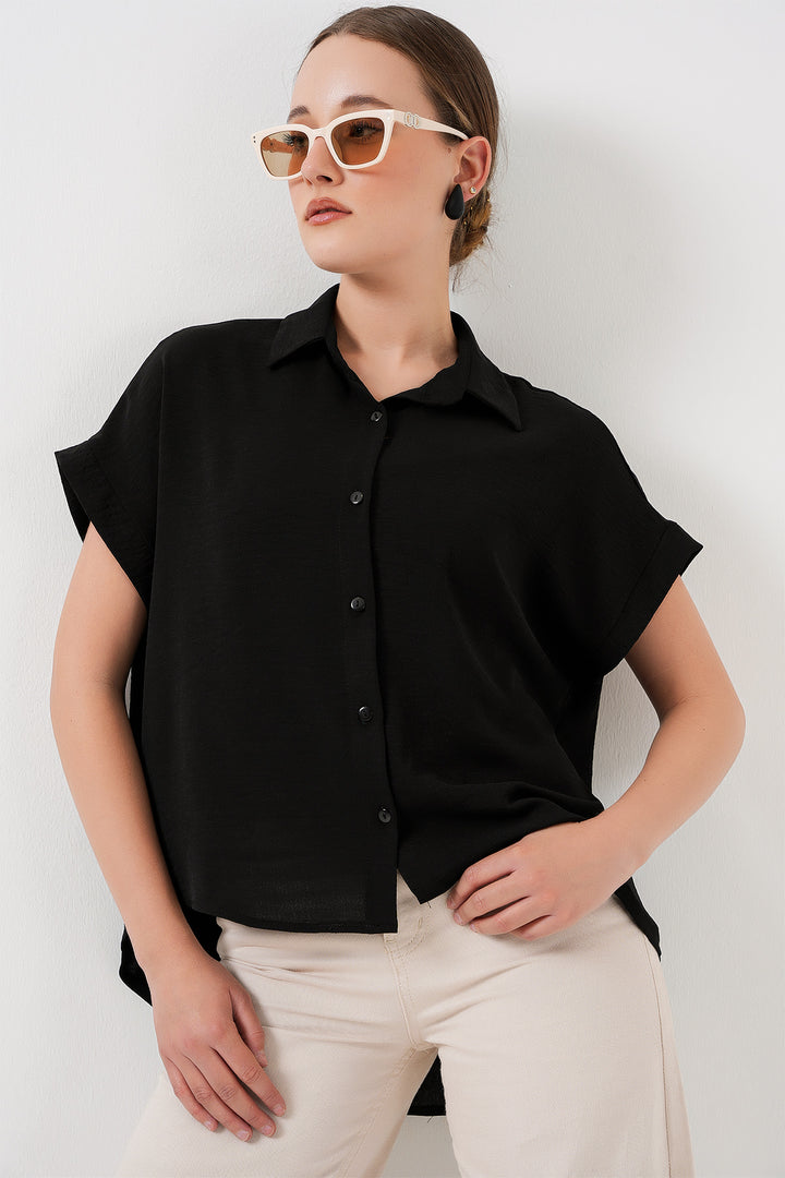 BGD Women Women's Oversize Short Sleeve Shirt 20322 - Black - Gouda