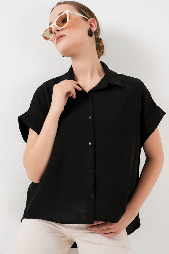 BGD Women Women's Oversize Short Sleeve Shirt 20322 - Black - Gouda