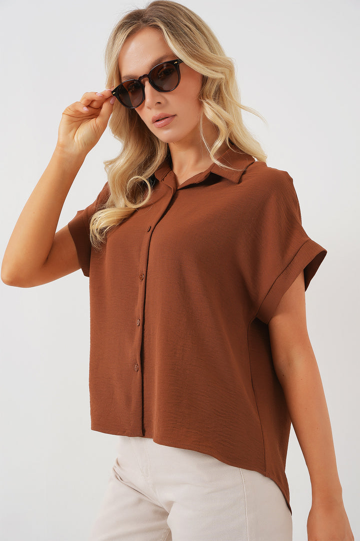 BGD Women Women's Oversize Short Sleeve Shirt 20322 - Brown - Brive-la-Gaillarde