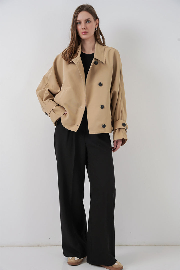 BGD Women Kadın Oversize Kısa Trençkot 5977 - Bej - Narva